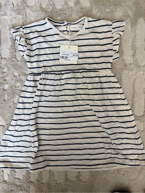 Striped White and Navy Casual Girls' Dress